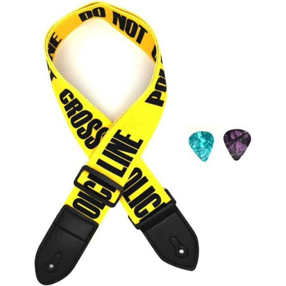 Police Line Guitar Strap Adjustable Acoustic Electric Bass Leather Ends
